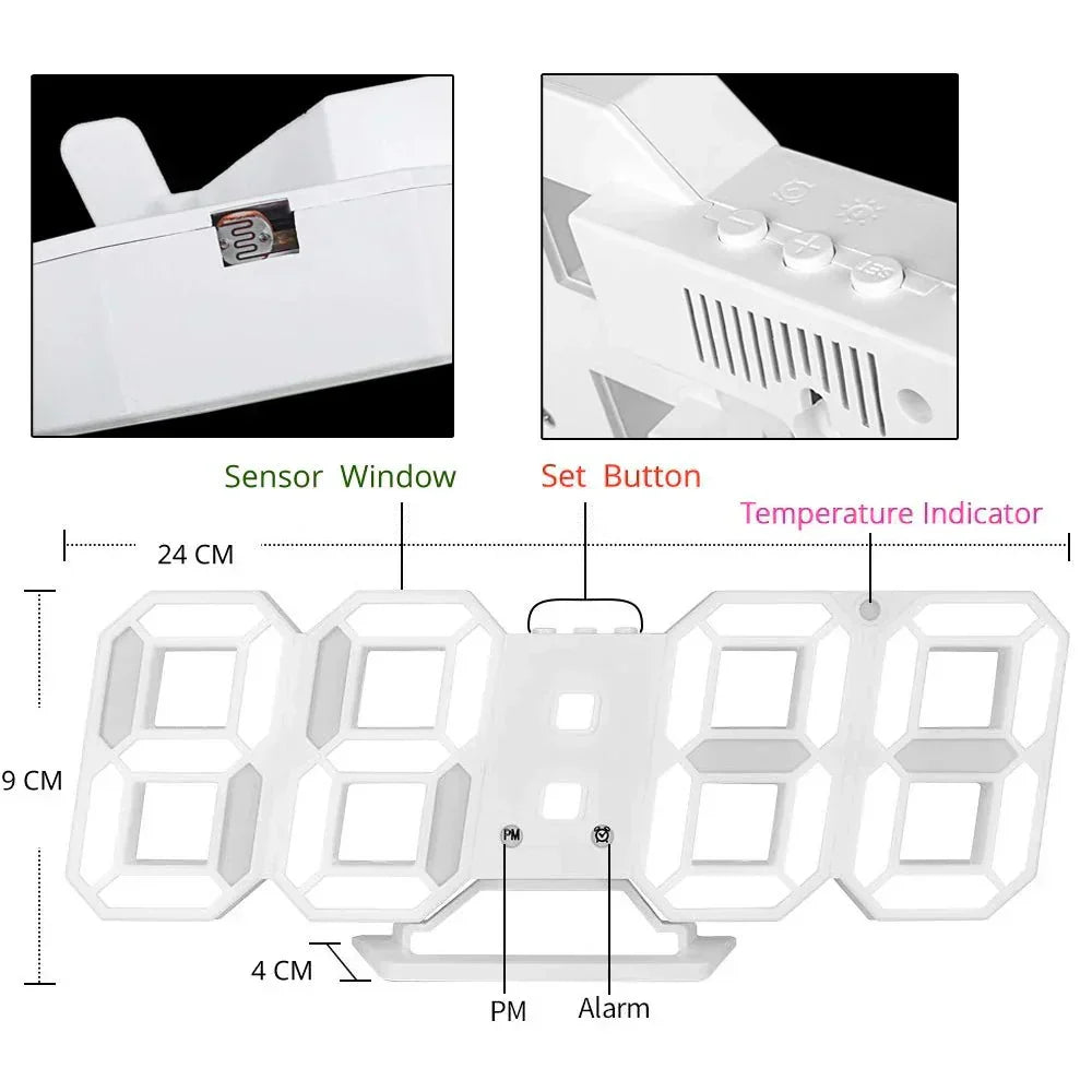 Digital 3D LED Wall Clock – Modern design with dimming function and optimal visibility