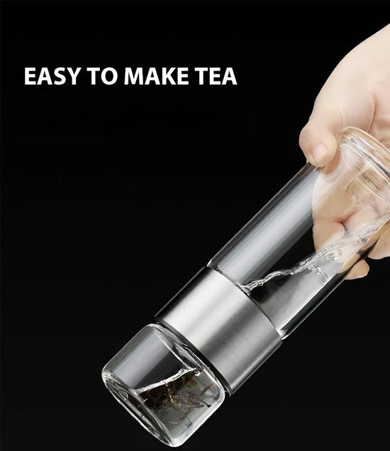 WoodGlass Thermo – Transparent Portable Insulated Bottle with Tea Filter for Healthy Drinks On-the-Go