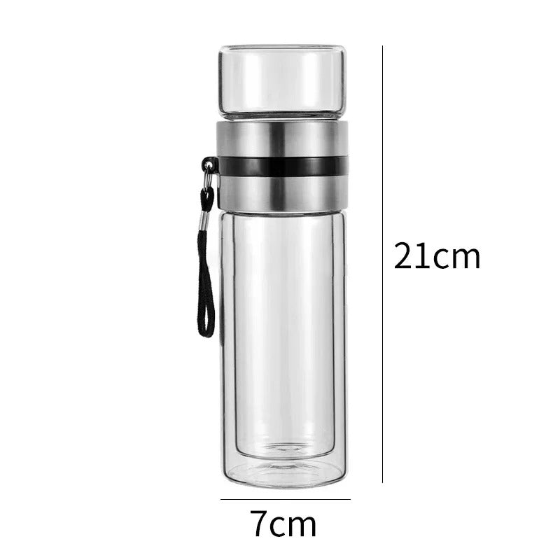 WoodGlass Thermo – Transparent Portable Insulated Bottle with Tea Filter for Healthy Drinks On-the-Go
