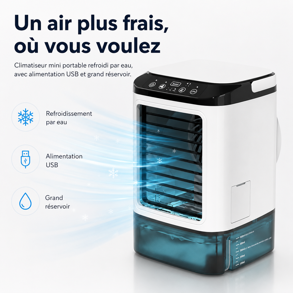 Portable Mini Air Conditioner Water-Cooled – USB Powered with Large Reservoir