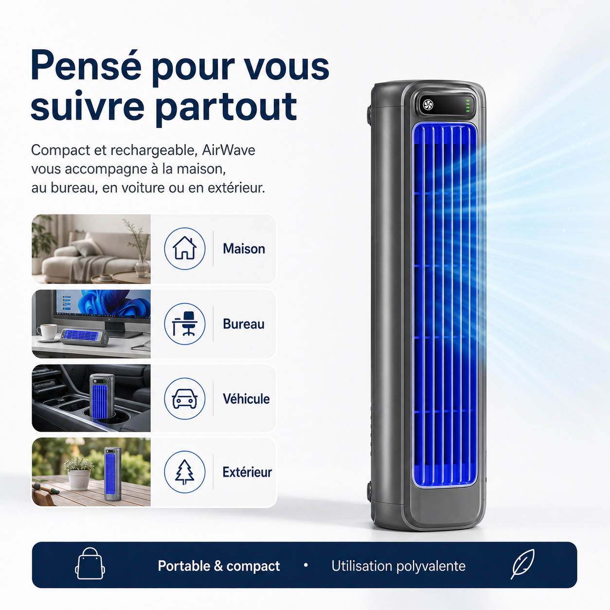 AirWave – Portable Rechargeable Air Conditioner with 12 Hours of Battery Life