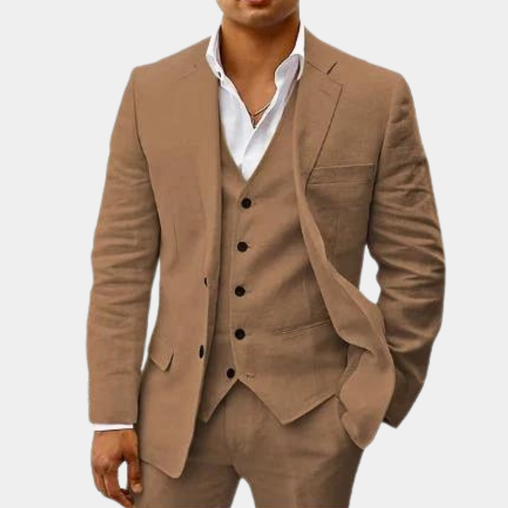 Men's Linen Suit SummerEase – 3-Piece Breathable Summer Outfit with Waistcoat