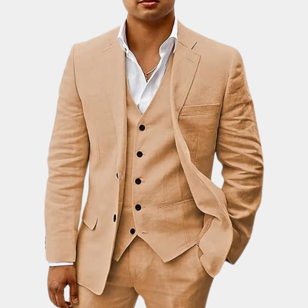 Men's Linen Suit SummerEase – 3-Piece Breathable Summer Outfit with Waistcoat