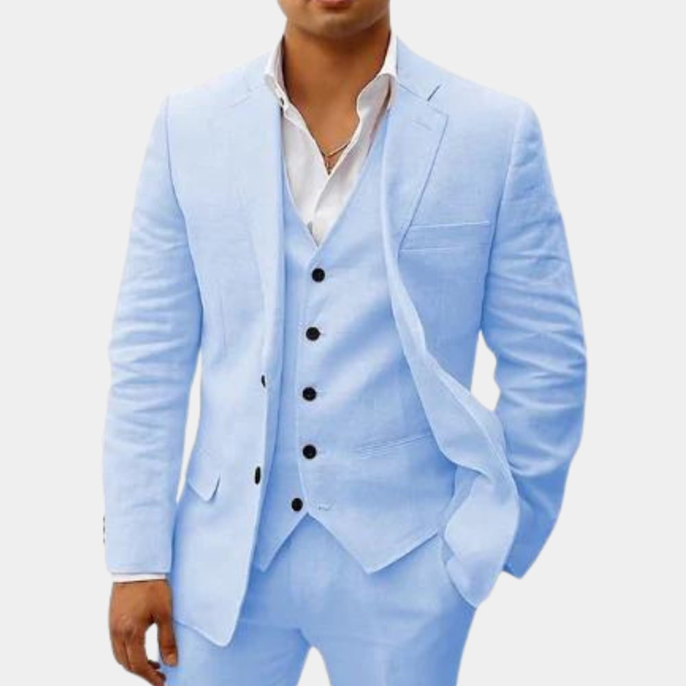 Men's Linen Suit SummerEase – 3-Piece Breathable Summer Outfit with Waistcoat