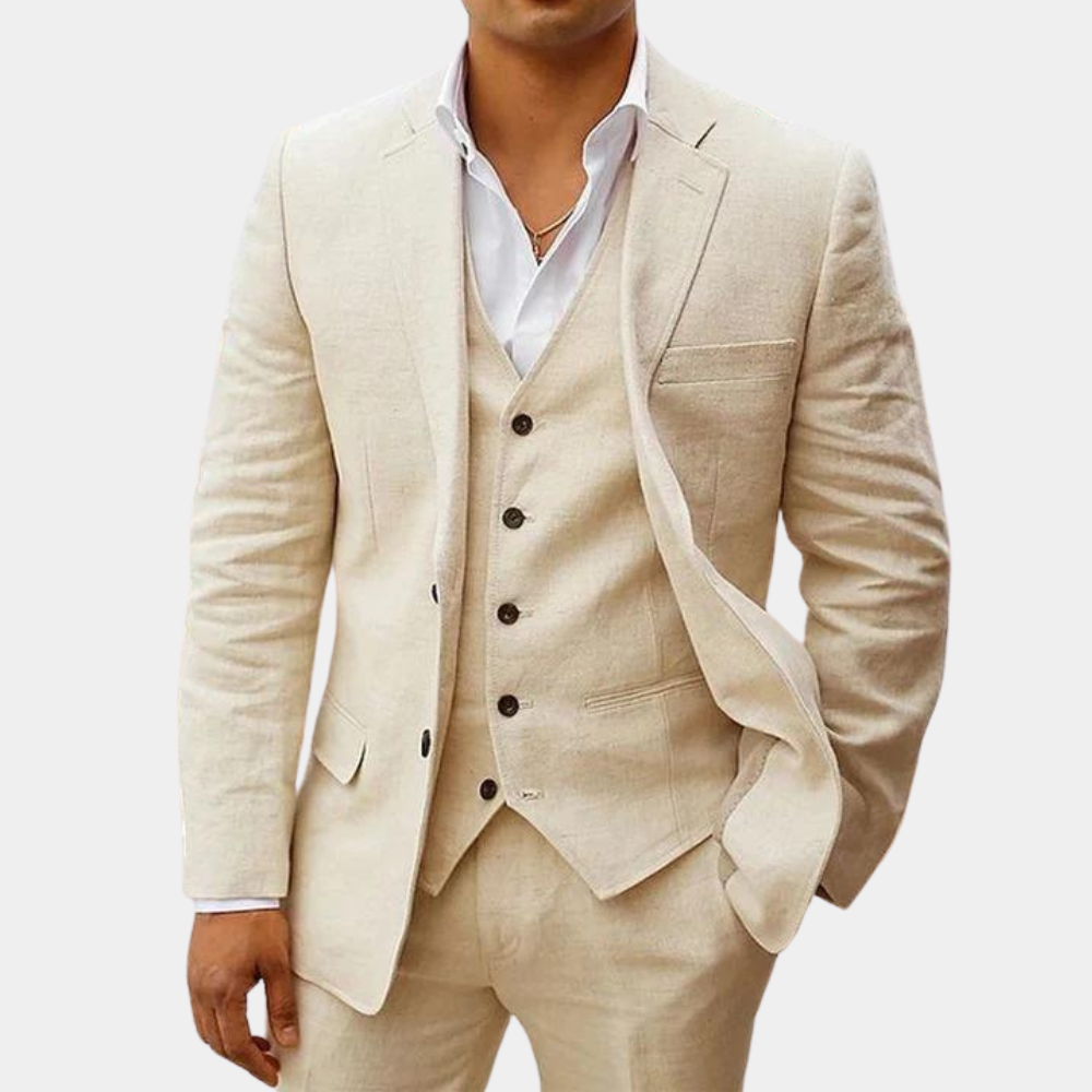 Men's Linen Suit SummerEase – 3-Piece Breathable Summer Outfit with Waistcoat