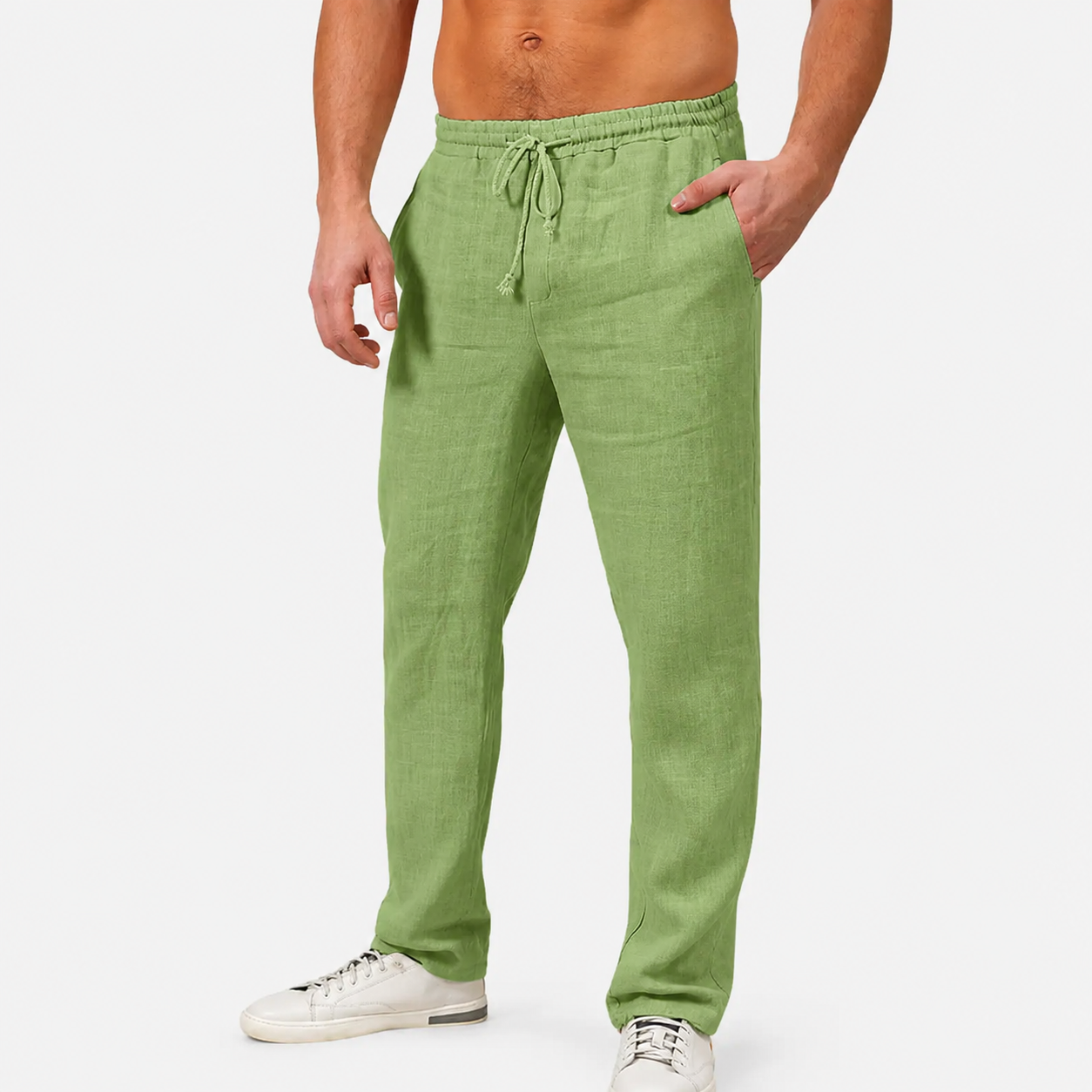Men's Linen Trousers with Relaxed Fit and Drawstring Waist