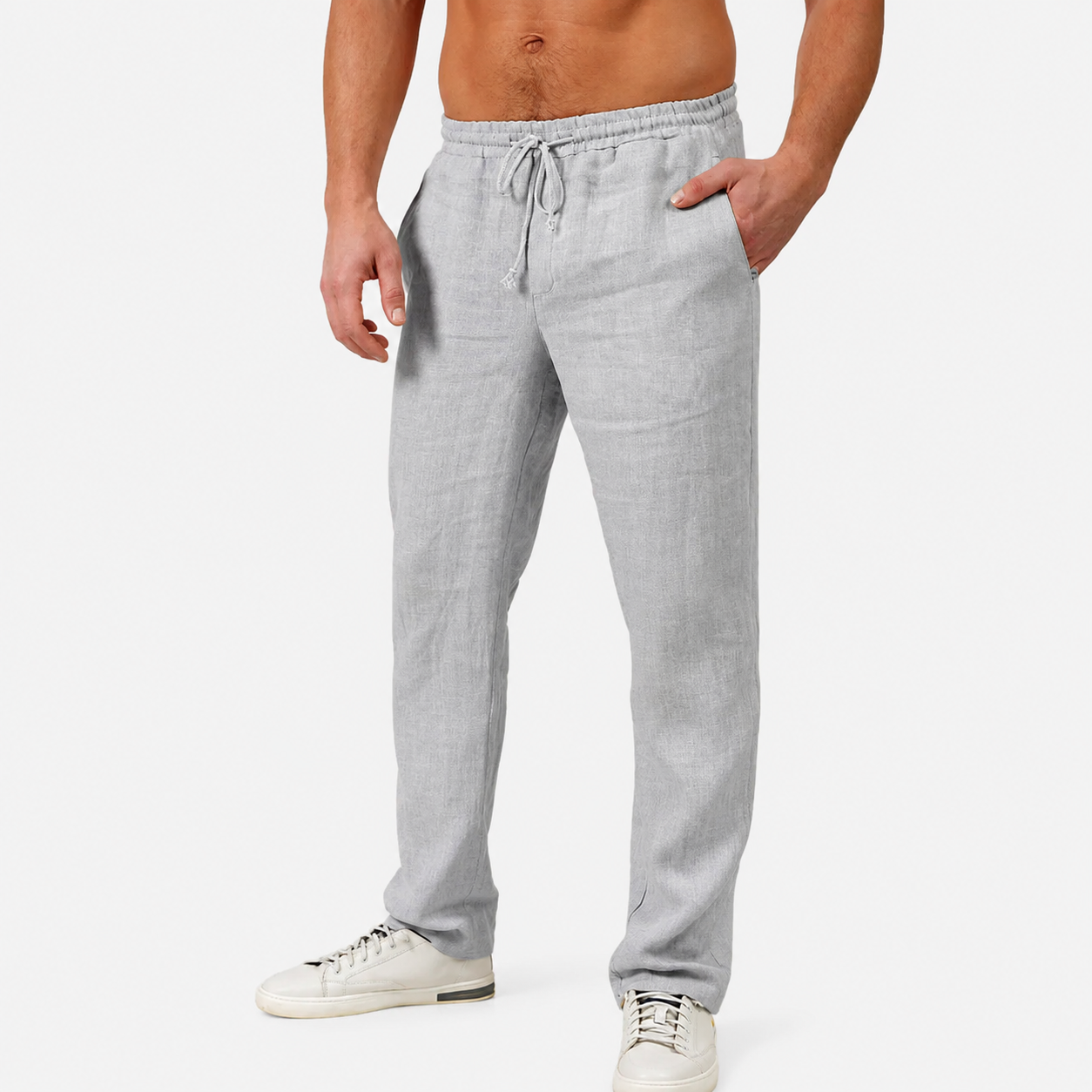 Men's Linen Trousers with Relaxed Fit and Drawstring Waist