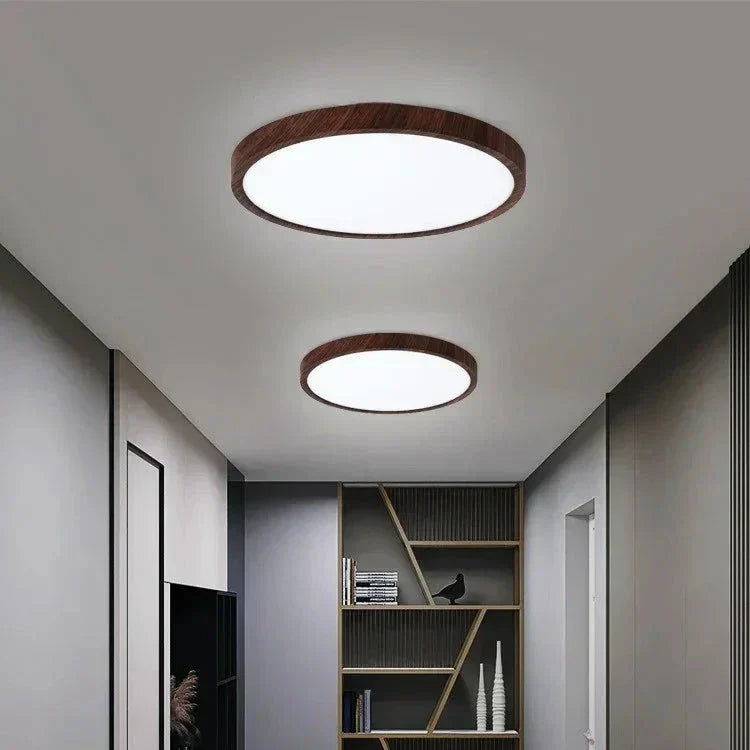 Modern Circular Ceiling Light with Adjustable LED Lighting in Warm Walnut Colour for Living Room and Bedroom