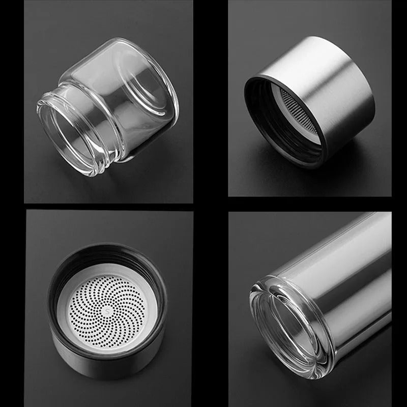 WoodGlass Thermo – Transparent Portable Insulated Bottle with Tea Filter for Healthy Drinks On-the-Go