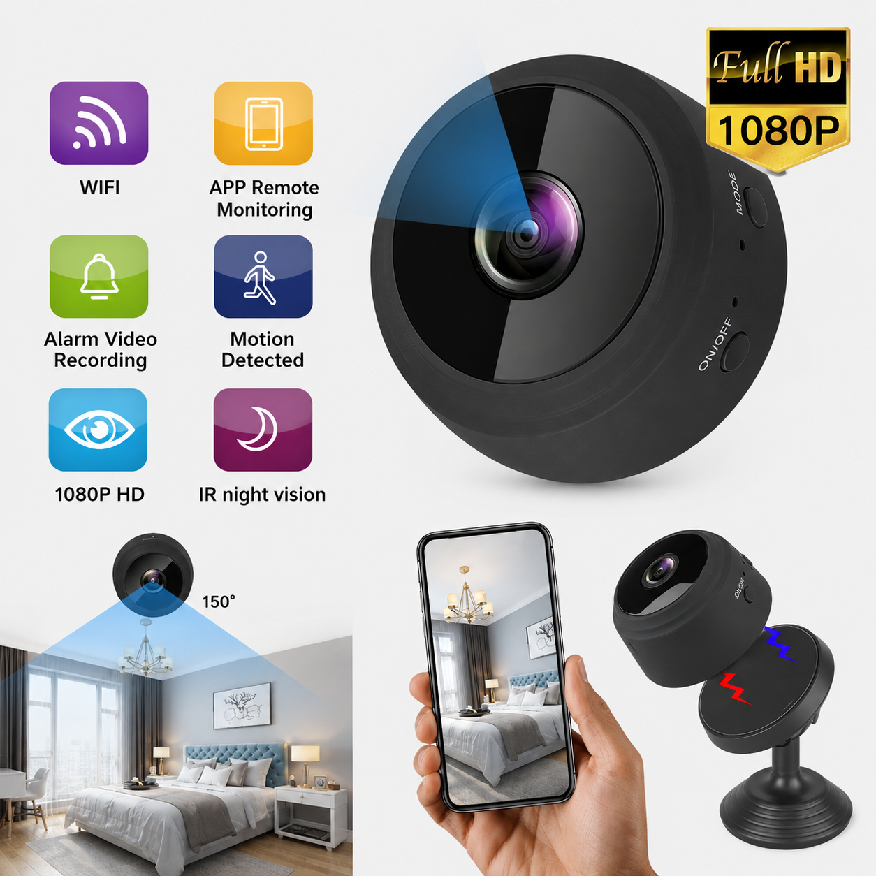 Wireless Mini Security Camera with HD Night Vision and Motion Detection