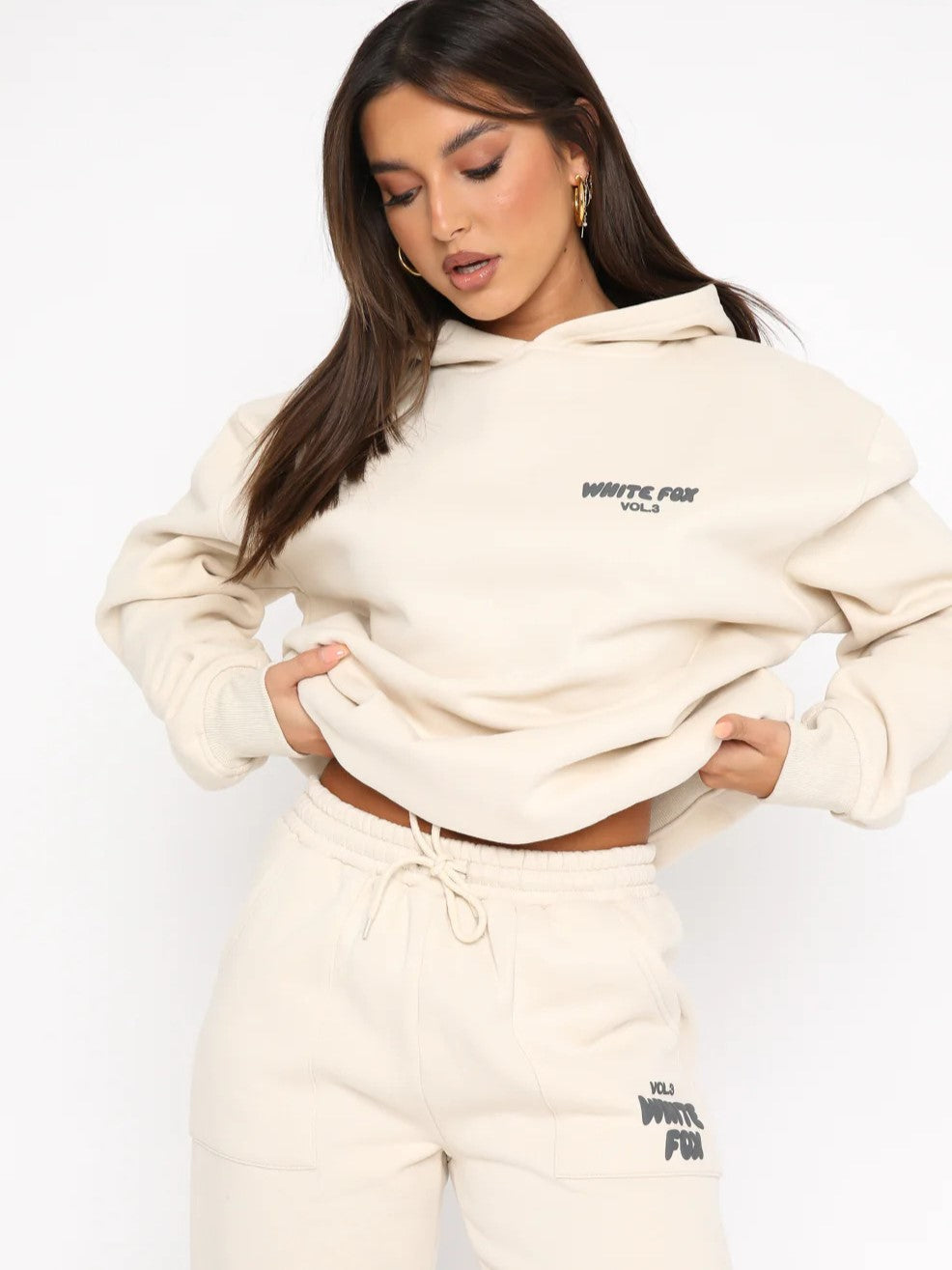 Comfortable Loose Fit White Tracksuit for Women in Cotton Blend with Fox Print