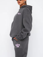 Comfortable Loose Fit White Tracksuit for Women in Cotton Blend with Fox Print