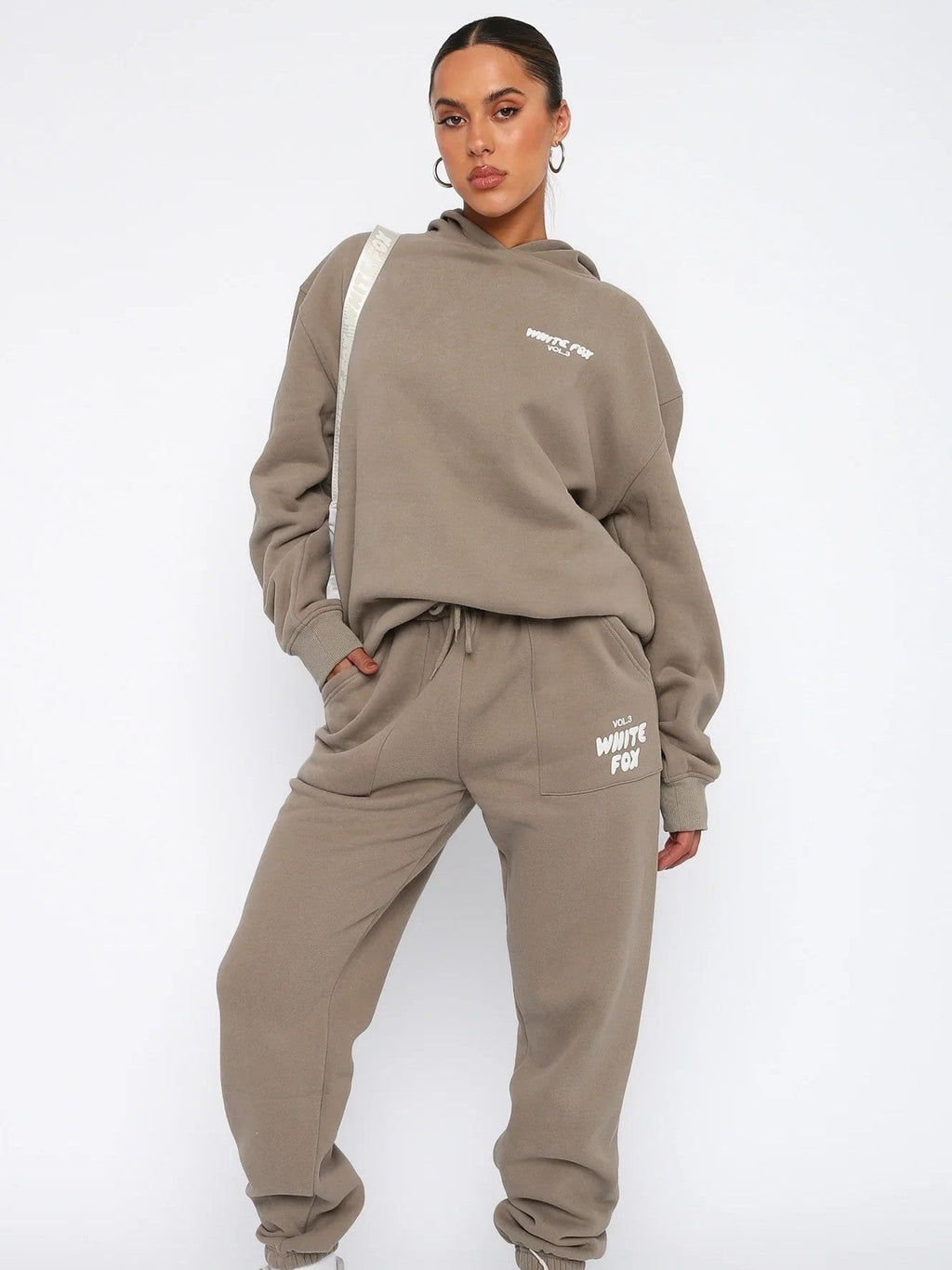 Comfortable Loose Fit White Tracksuit for Women in Cotton Blend with Fox Print
