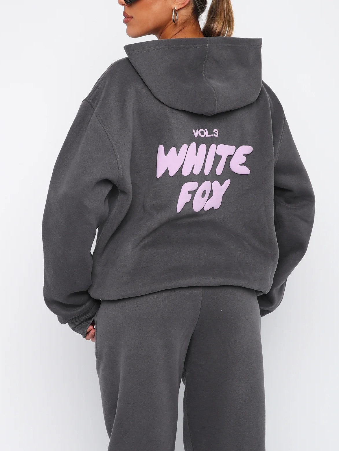 Comfortable Loose Fit White Tracksuit for Women in Cotton Blend with Fox Print