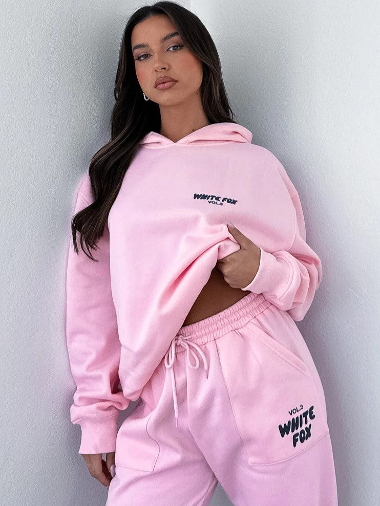 Comfortable Loose Fit White Tracksuit for Women in Cotton Blend with Fox Print