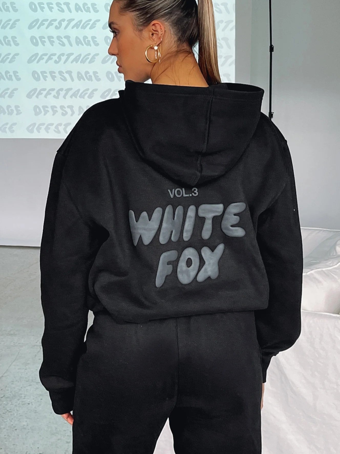 Comfortable Loose Fit White Tracksuit for Women in Cotton Blend with Fox Print