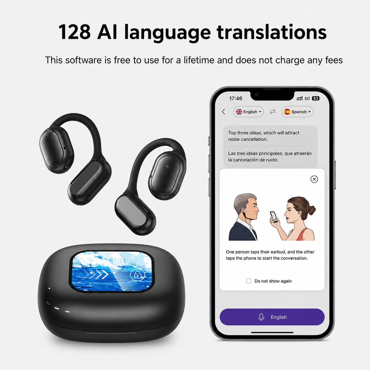 AI Translation Earbuds with Real Time Two Way Translation