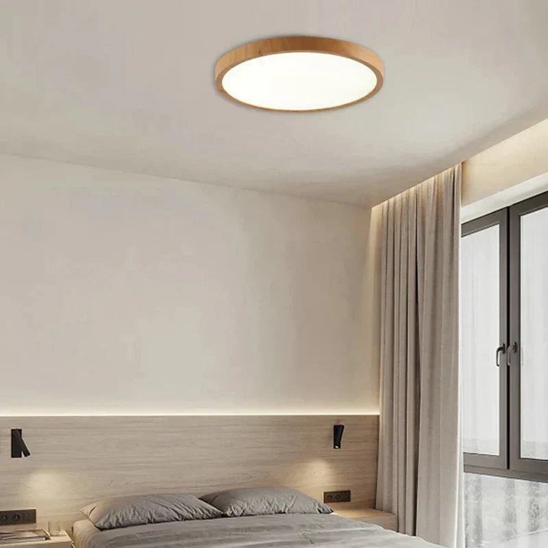 Modern Circular Ceiling Light with Adjustable LED Lighting in Warm Walnut Colour for Living Room and Bedroom